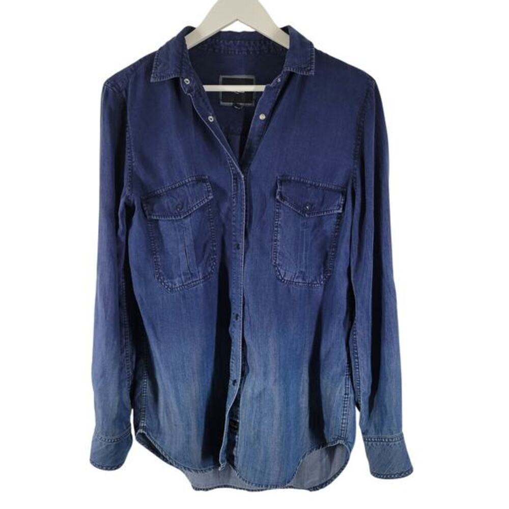 Rails Button Down Shirt Women's XS Ombre‎ Dark Blue Wash Chambray Denim